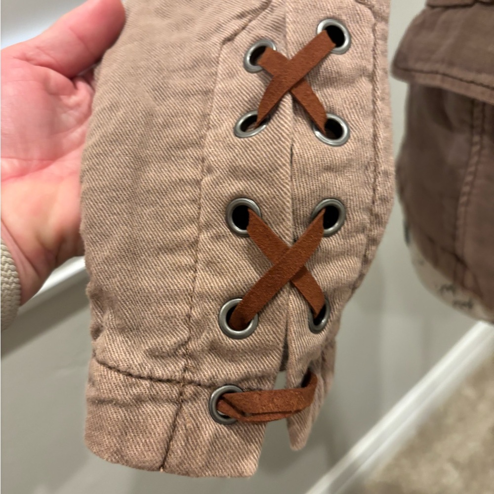 Free People Washed Rose Brown Double-Breasted Military Jacket - Picture 4 of 6